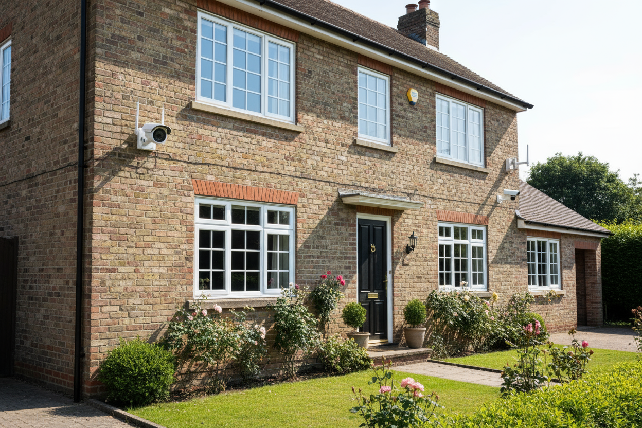 a British house with cctv outside