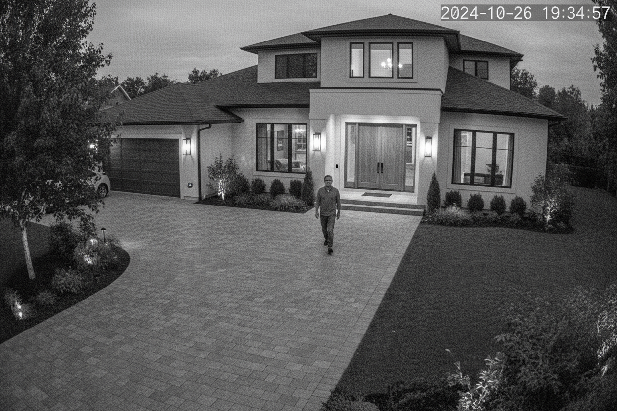 I want a cctv view of someone being safe outside their home